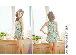 樂町2013春裝新款 日系甜美女裝，V領(lǐng)無袖南瓜碎花連體褲連身衣的魅力解讀